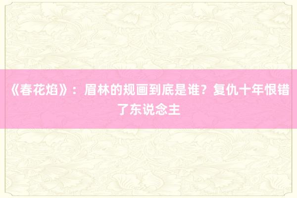 《春花焰》：眉林的规画到底是谁？复仇十年恨错了东说念主