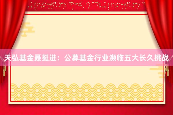 天弘基金聂挺进：公募基金行业濒临五大长久挑战